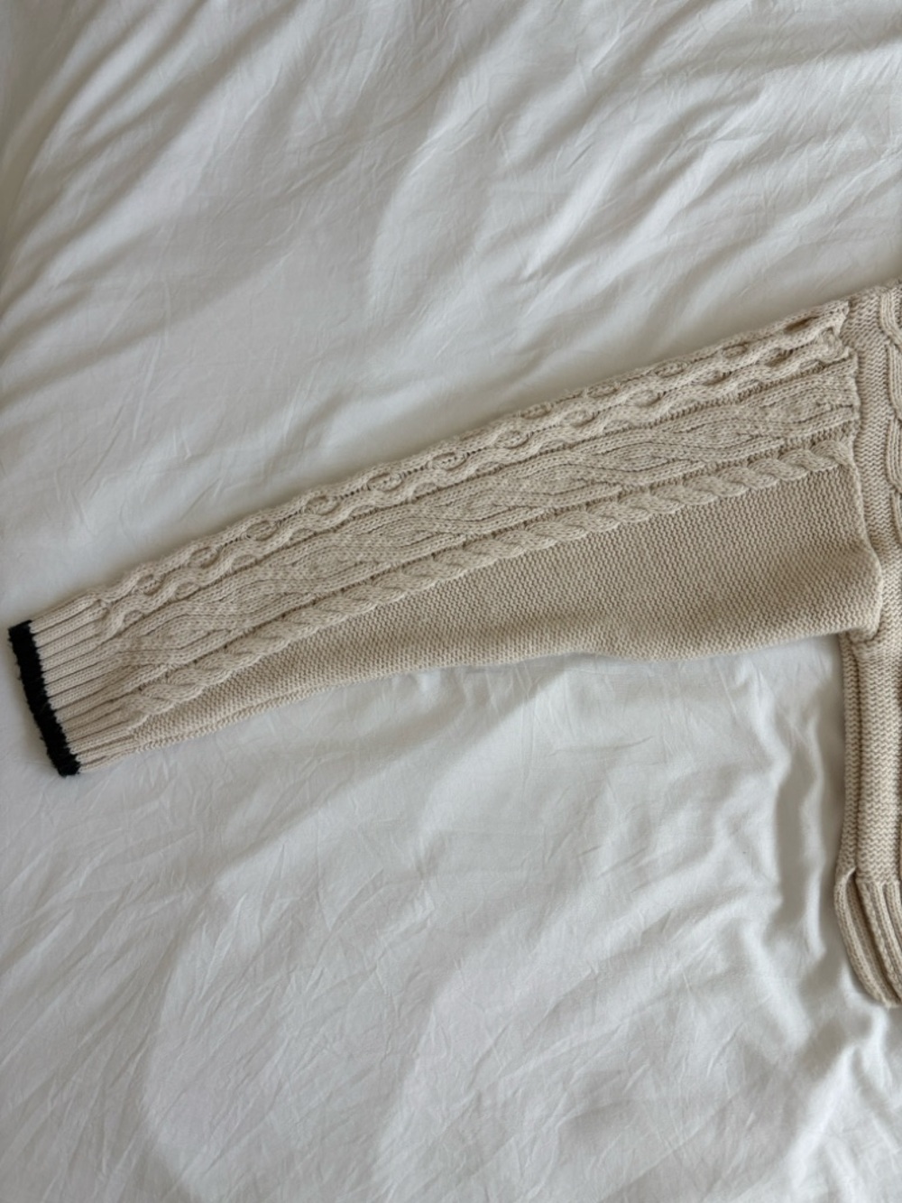 Topshop Cream Cable Knit V-Neck Sweater with Navy Blue and Orange Brown Trim - Picture 3 of 6